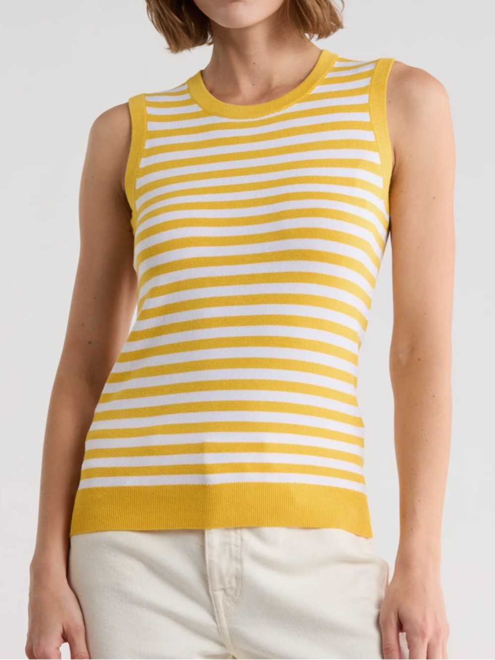 Yellow and White Striped Knit Sweater Tank